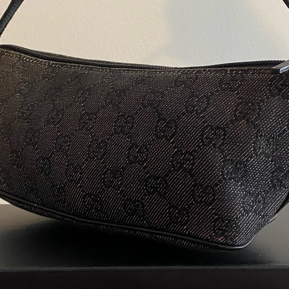 Authentic Vintage GUCCI Logos GG Pattern Canvas/Leather Boat Pochette Black - Picture 7 of 15